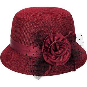 Vintage Felt Cloche Hat Winter Floral Fedora Bucket Hat Bowler Hats